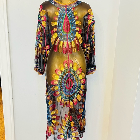Other - Boho bohemian colorful embroidered Sheer Kimono swim long Cover-Up